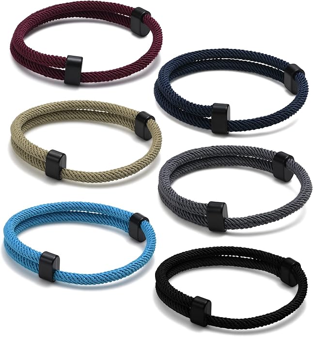 TempBeau Nautical Braided Rope Bracelets Set - 6 Pcs Adjustable Braided Cord Bracelet, Handmade Navy Marine String Bracelet with Metal Knot, Men Women Braided Bracelets Gifts