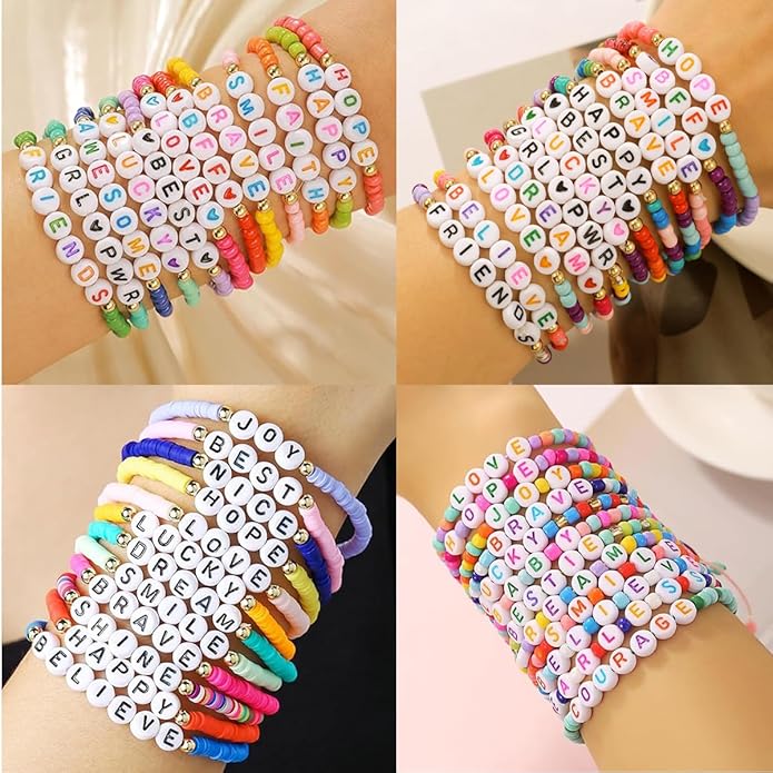 Friendship Bracelets Boho Stackable Bracelets for Women Beach Jewelry Surfer Heishi Clay Bead Bracelets