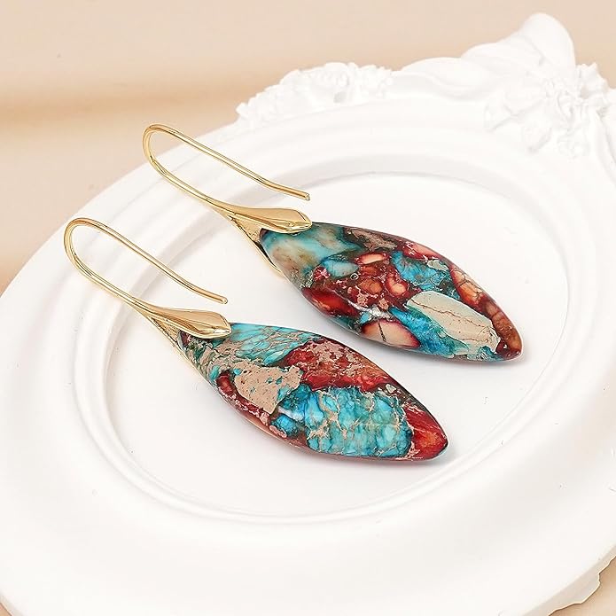 Natural Stone Earrings Multishape Dangle Drop Earrings Boho Stone Earring for Women
