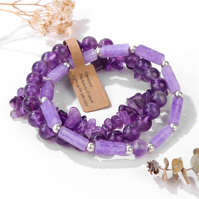 3Pcs Natural Stone Bracelets for Women 8mm Crystal Beaded Bracelets Handmade Stretch Bracelet Healing Crystal Jewelry for Women