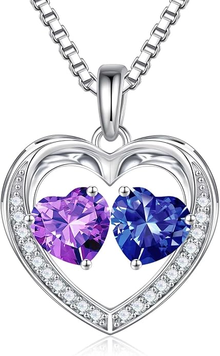 Iefil Valentines Day Gifts for Her - 925 Sterling Silver Heart Birthstone Necklace, Anniversary Birthday Gifts for Women Wife Girlfriend Mom Her