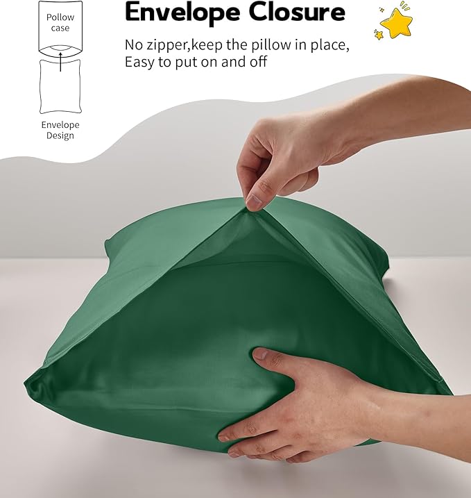 Deep Dream 100% Cotton Toddler Pillowcases Set of 2, 13x18 Inches Fits Baby Pillow Sized 12x16, 13x18, 600 Thread Count Cotton Small Travel Kids Pillow Case with Envelope Closure, Forest Green