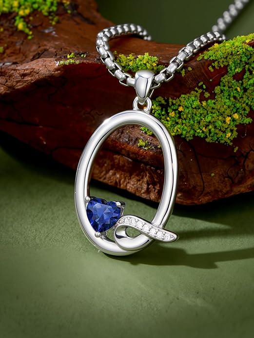 Valentines Day Gifts for Women Alphabet A to Z Initial Birthstone Pendant Necklaces for Women - 18k White Gold Plated Personalized Name Jewelry Valentine Mothers Day Birthday Gifts for Women Her Girlfriend