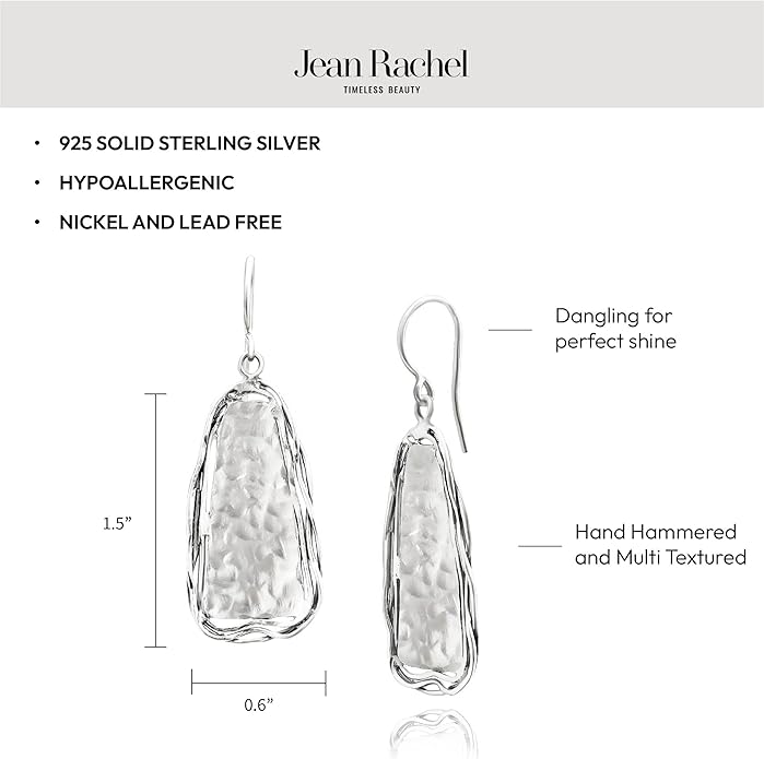 JEAN RACHEL JEWELRY 925 Sterling Silver Dangle Earrings for Women - Hammered Wire Wrap Unique Vintage Design - Hypoallergenic, Lead & Nickel Free Jewelry - Artisan Handcrafted Statement Earrings