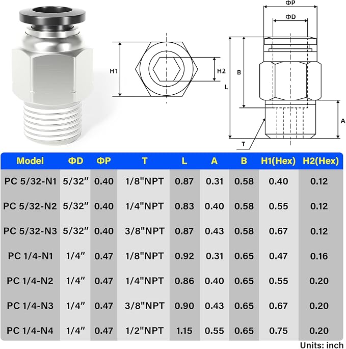 TAILONZ PNEUMATIC Male Straight 3/8 Inch Tube OD x 1/8 Inch NPT Thread Push to - Image 2