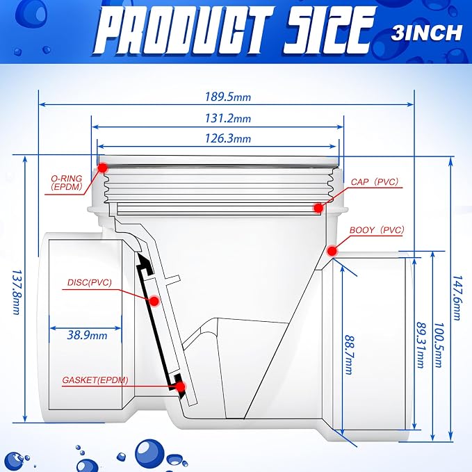 Tondiamo 3 Inch Backwater Valve Drain Backflow Preventer Valve Prevent Sewage - Image 2