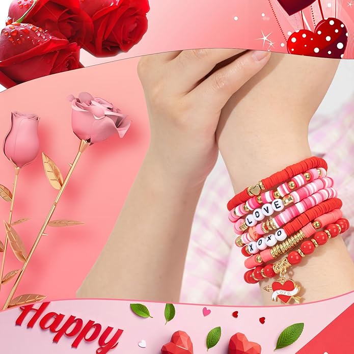 Friendship Beaded Bracelets for Women, Stackable Colorful Surfer Boho Clay Bead Stretch Bracelets