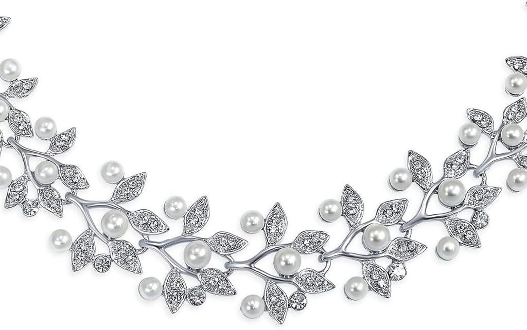 Bridal Jewelry Set Art Deco Vintage Estate Style Cubic Zirconia Marquise Leaf Teardrop AAA CZ Statement Cleavage Choker Necklace & Chandelier Dangle Clip On Or Pierced Earrings For Women Pageant