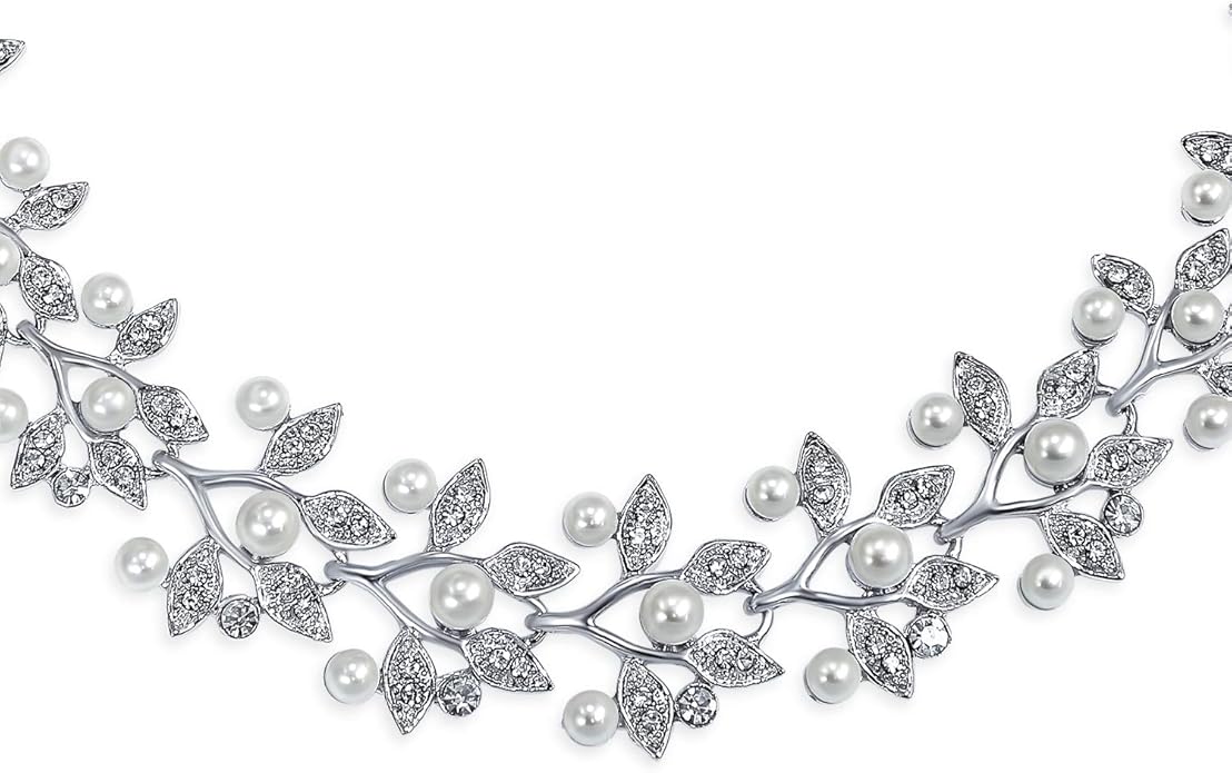 Bridal Jewelry Set Art Deco Vintage Estate Style Cubic Zirconia Marquise Leaf Teardrop AAA CZ Statement Cleavage Choker Necklace & Chandelier Dangle Clip On Or Pierced Earrings For Women Pageant