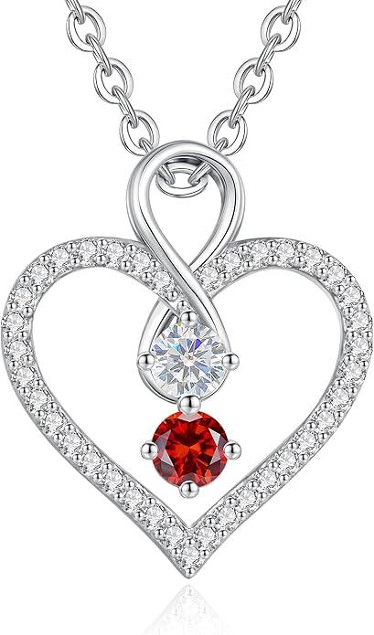 LOUISA SECRET Infinity Double Birthstone Necklace, 925 Sterling Silver Tiny Pendant Heart Necklace for Women Wife Her, Best Jewelry Gift Heart Jewelry Meaningful Gift for Valentine's Day, Christmas, Birthday Anniversary