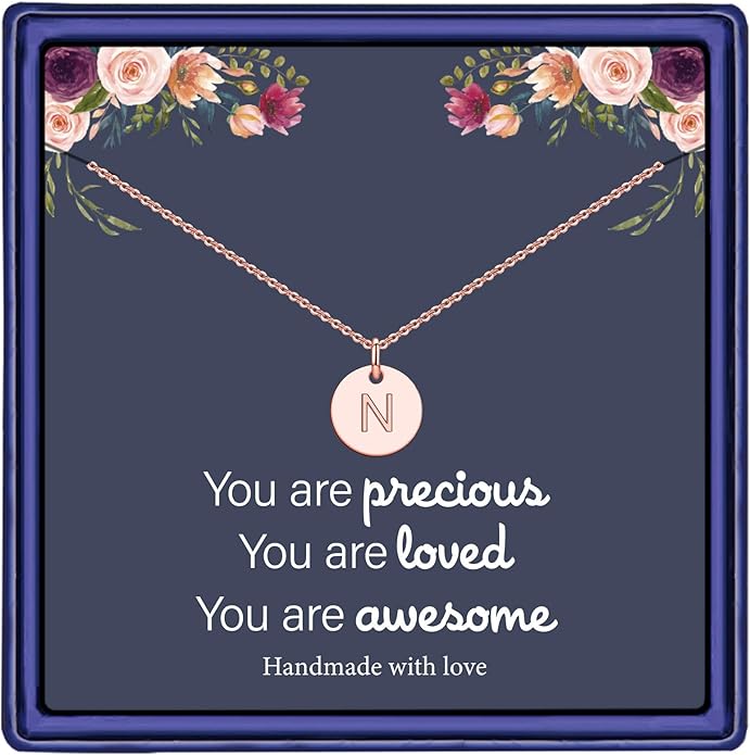 Hidepoo Valentines Gifts for Kids Teen Girls Women - 14K Gold Plated/Rose Gold Plated/S925 Sterling Silver Disc Initial Necklaces for Girls Jewelry Birthday Valentines Gifts for Kids Girl Teens Women