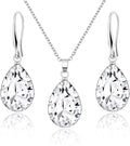 Linawe Crystal Jewelry Sets for Women, Imitation Diamond Pendant Necklace, Rhinestone Drop Dangle Earrings, Birthstone Cubic Zirconia Matching Wedding Jewelry, 14K Gold/Rose Gold/Silver Tones