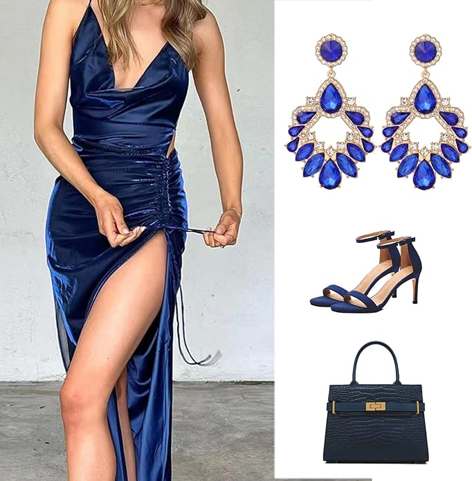 Fashion Rhinestone Statement Drop Dangle Earrings Large Colorful Crystal Chandelier Earrings for Women Bridal Wedding Party Prom