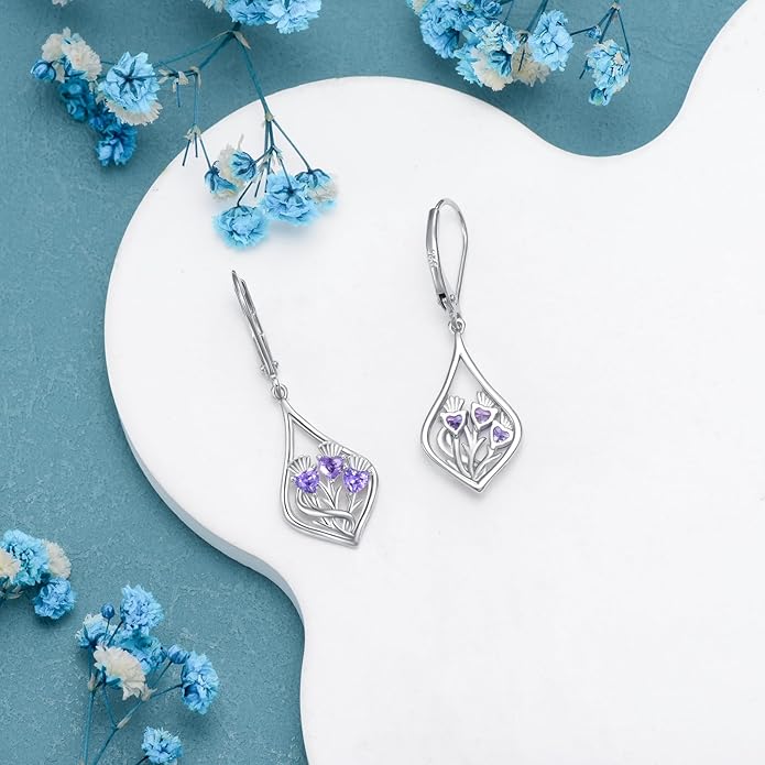 VONALA Flower Earrings for Women 925 Sterling Silver Rose/Lotus/Scottish Thistle/Tulip/Lilac/Mushroom/Pineapple Dangle Drop Earrings Flower Jewelry Gifts for Women Girls Birthday Gifts