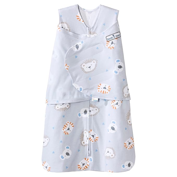 HALO 100% Cotton Sleepsack Swaddle, 3-Way Adjustable Wearable Blanket, TOG 1.5, Multicolor Lions, Tigers, and Bears, Newborn, 0-3 Months