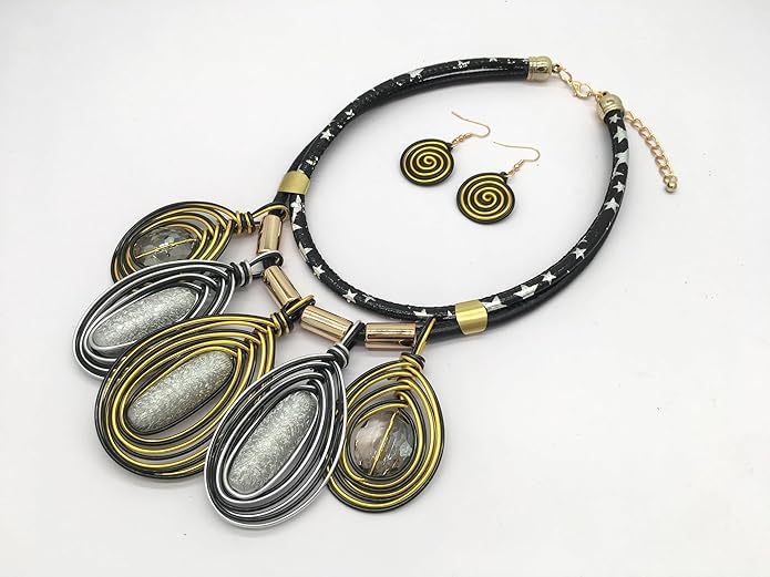 Statement African Necklace For Women African Jewelry Costume Earring Sets Tribal Fashion Colorful Big Rhinestone Crystal Pendent Collar Choker Bold Chunky Bib Handmade