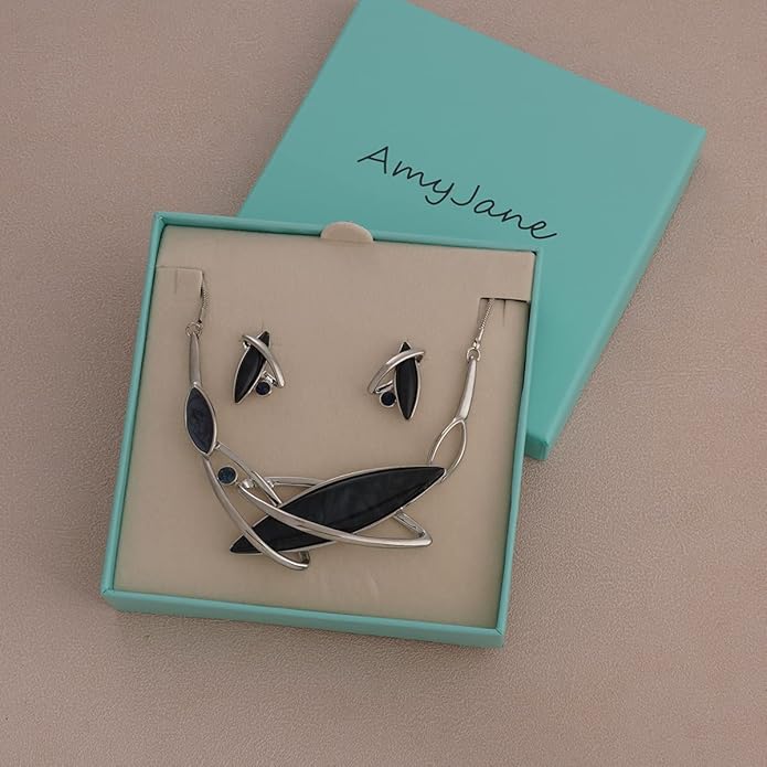 AMYJANE Vintage Statement Jewelry Set - Spring Leaf Flower Floral Plant Necklace Earring Set Crystal Rhinestone Fashion Costume Jewelry for Women Prom Party Unique Gift