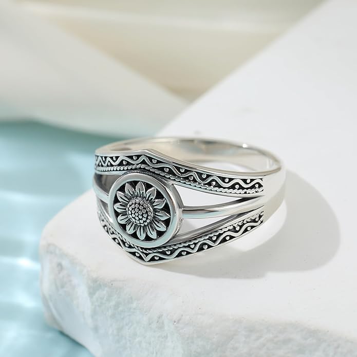 Boho Turquoise Ring for Women Sterling Silver Western Style Statement Ring Bohemian Jewelry Gifts