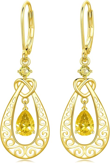 Teardrop Birthstone Dangle Drop Earrings Sterling Silver Infinity Filigree Leverback Earrings, Infinity Love Birthday Anniversary Valentines Day Gifts for Her Women Mom Wife