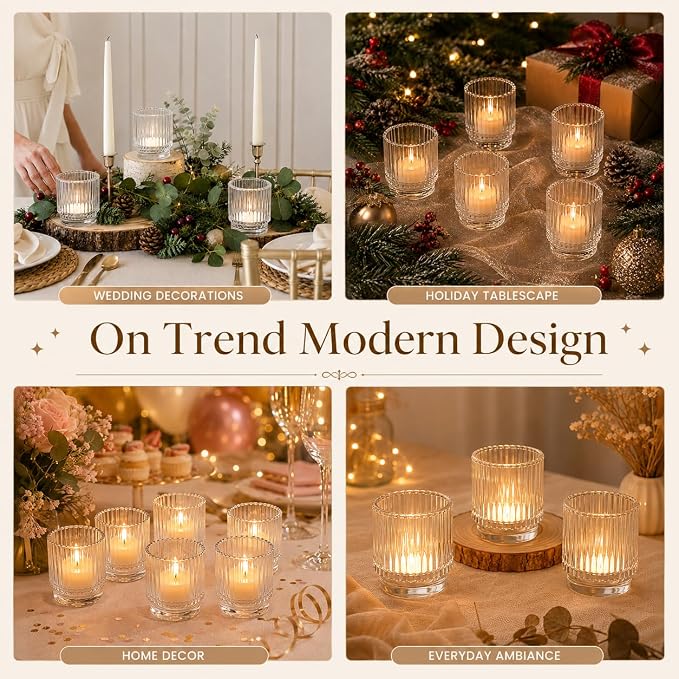Kate Aspen Vintage Ribbed Red Glass Candle Holders Set of 6 - Image 6