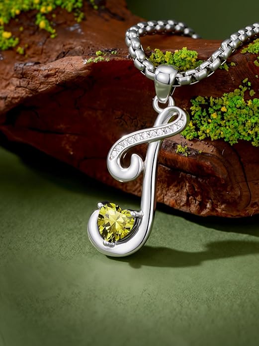 Valentines Day Gifts for Women Alphabet A to Z Initial Birthstone Pendant Necklaces for Women - 18k White Gold Plated Personalized Name Jewelry Valentine Mothers Day Birthday Gifts for Women Her Girlfriend