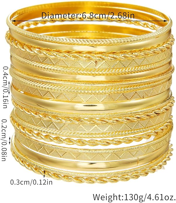 16Pcs Gold Bangle Bracelets for Women - Multi Layer Stackable Textured Bracelets Boho Jewelrys Set.
