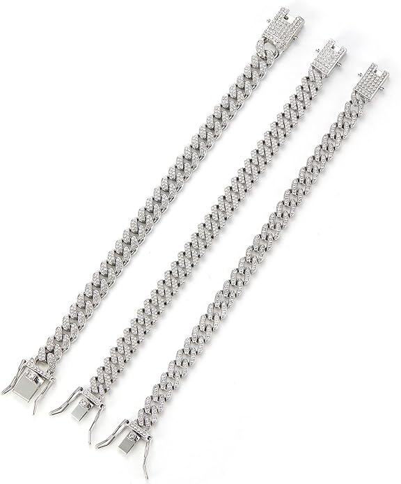 14K Gold Plated Ankle Bracelets for Women Cuban Link Anklets Plus Size Silver Ankle Bracelet Layered Link Anklet Set Rhinestone Bling Anklets Silver Jewelry for Women Gift Set