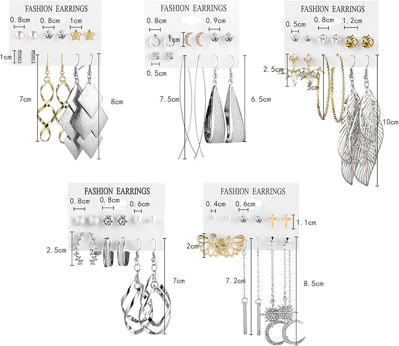 Earrings for Women, Funtopia 68 Pairs Drop Dangle Earrings, Fashion Statement Stud Earrings Pearl Earrings Set for Party Jewelry(Gold and Silver)