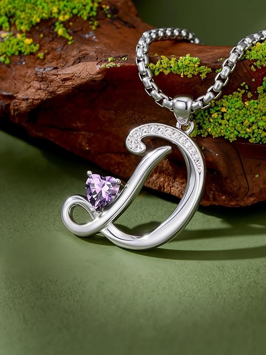Valentines Day Gifts for Women Alphabet A to Z Initial Birthstone Pendant Necklaces for Women - 18k White Gold Plated Personalized Name Jewelry Valentine Mothers Day Birthday Gifts for Women Her Girlfriend