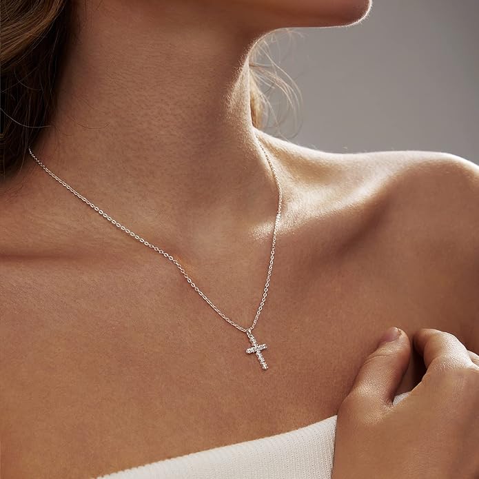 Zeffy Cross Necklace for Women, 18k Gold/Silver Plated Tiny Cross Pendant Necklace Simple Layered Cross Necklaces Gold Jewelry for Women