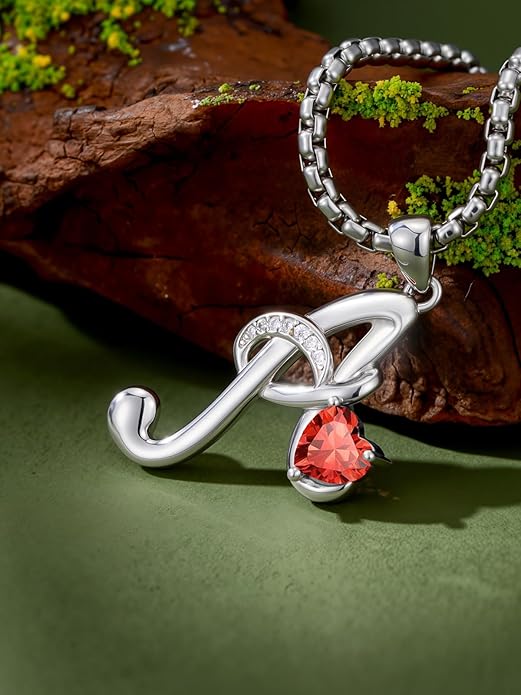 Valentines Day Gifts for Women Alphabet A to Z Initial Birthstone Pendant Necklaces for Women - 18k White Gold Plated Personalized Name Jewelry Valentine Mothers Day Birthday Gifts for Women Her Girlfriend