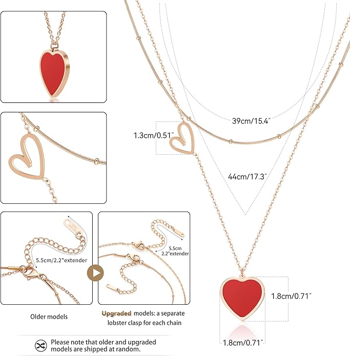 Linawe Layered Choker Heart Pendant Necklace for Women Trendy, Gold/Silver/Rose Gold Chain Stainless Steel Stacked Necklaces, Double Heart Necklace Y2K Preppy Jewelry