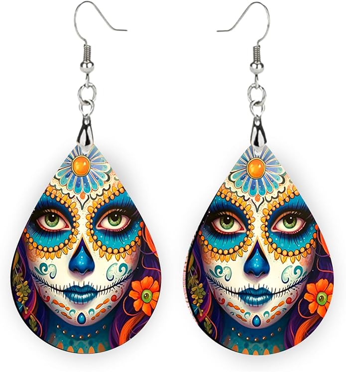 Teardrop Wood Earrings Light Weight Printed Image Dangle Jewelry, Fun and Funky Earrings