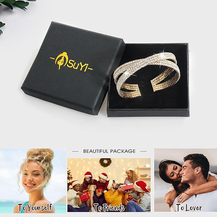 Suyi Rhinestone Bracelet Multilayer Gold Cuff Bracelet for Women Crystal Braidal Bracelets