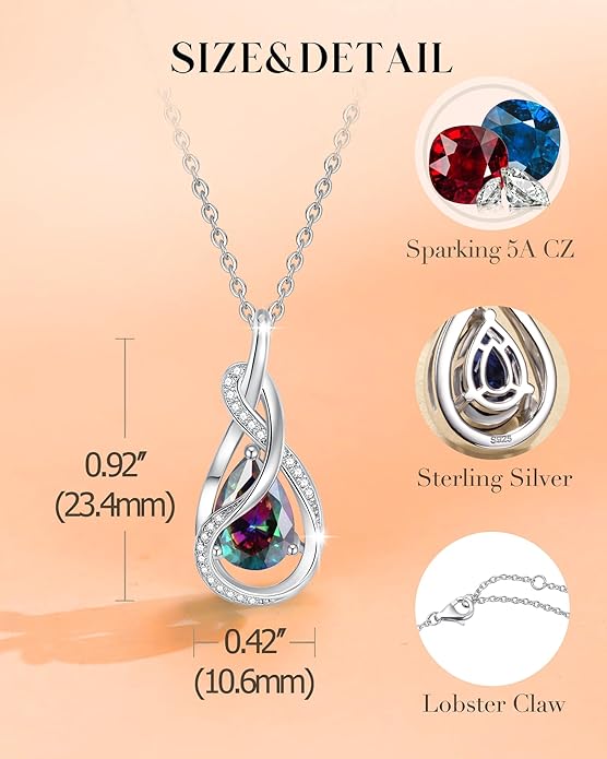 FANCIME TimelessTie Birthstone Necklace for Women White Gold Plated Sterling Silver Ribbon Design Jewelry Knot Pendant Fine Jewelry Gemstone Birthday Graduation Anniversary Valentines Day Gifts for Women Wife Mother Her