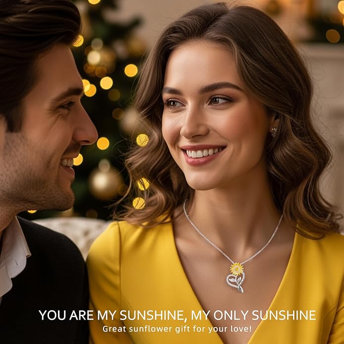 Valentine's Day Gifts for Her - 18K Gold Plated Sunflower Necklaces for Women Gifts for Wife Anniversary Birthday, 925 Sterling Silver Womens Jewelry You Are My Sunshine Gift for Wife Daughter
