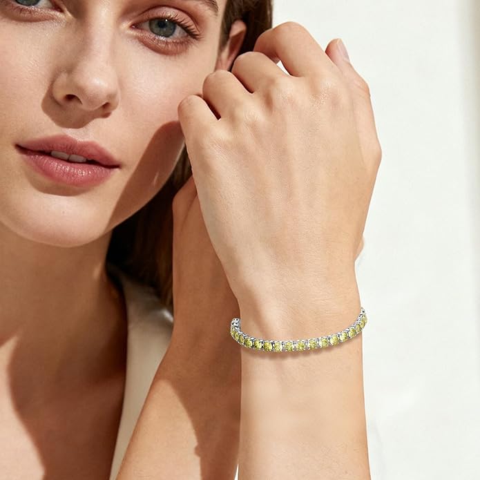 SUNFEEL Birthstone Bracelet Jewelry for Women Sterling Silver with Gold Plated Tennis Bracelet Classic Bolo Adjustable Chain Anniversary Birthday Gifts for Women Mom Wife Her