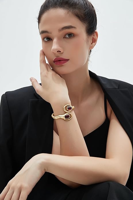 Gold Cuff Bracelet for Women Silver Beaded Bracelets Open Bangle Stackable Stretch Bead Bracelet Boho Jewelry Gifts for Wife Couple