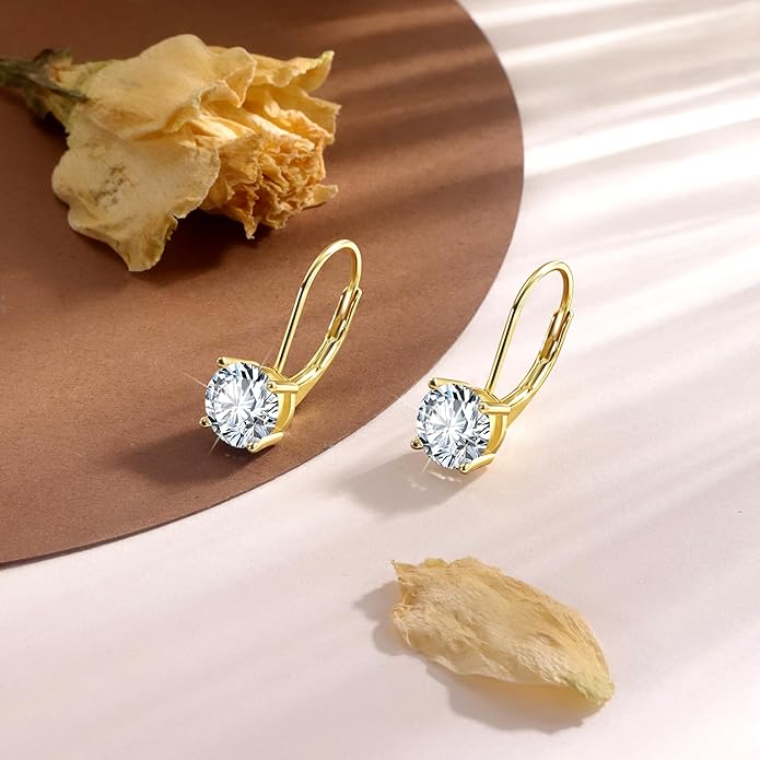 Moissanite Earrings, White Gold Plated Soild Sterling Silver Dangle Earrings 1.0ct-2.0ct D Color Brilliant Round Cut Lab Created Moissanite French Leverback Drop Earring for Women