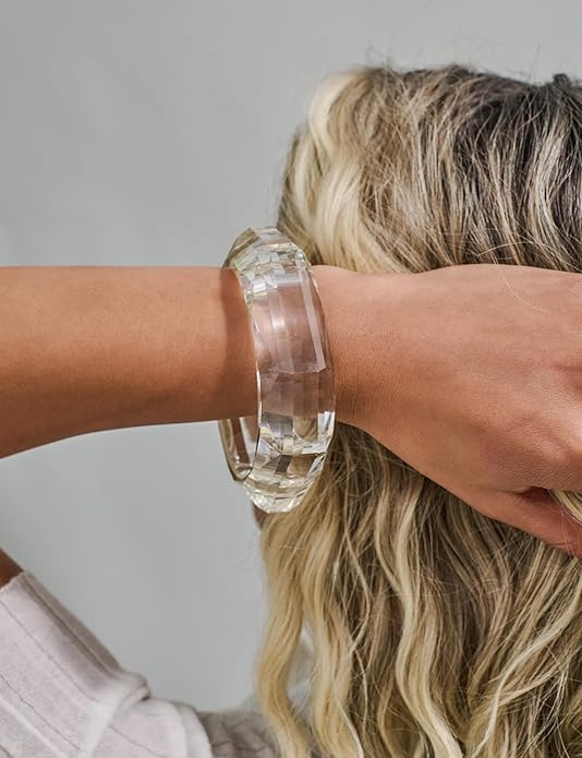 Trendy Acrylic Resin Bangle Bracelet for Women Chunky Transparent Acetate Mottled Plate Bangle Bracelet Statement Jewelry