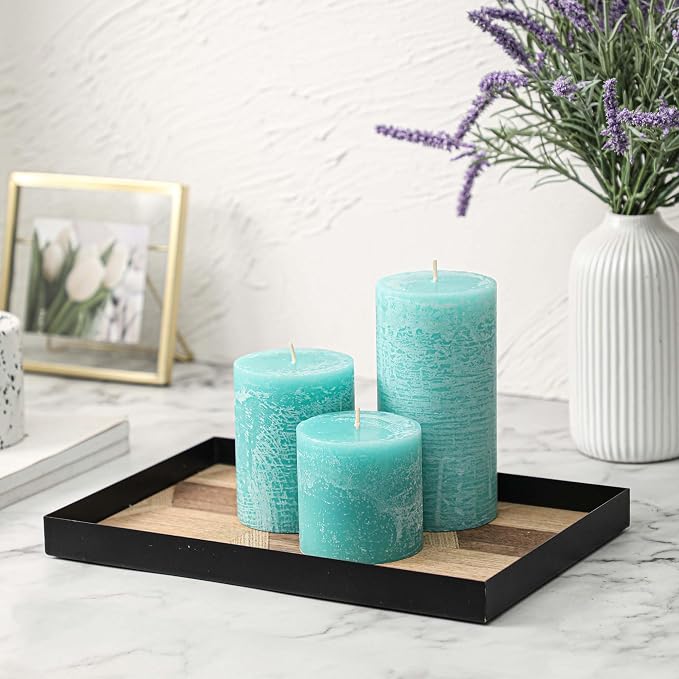 3x6 Inch Turquoise Pillar Candles Set of 3 - Image 5