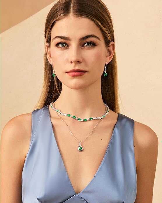 FANCIME TimelessTie Birthstone Necklace for Women White Gold Plated Sterling Silver Ribbon Design Jewelry Knot Pendant Fine Jewelry Gemstone Birthday Graduation Anniversary Valentines Day Gifts for Women Wife Mother Her