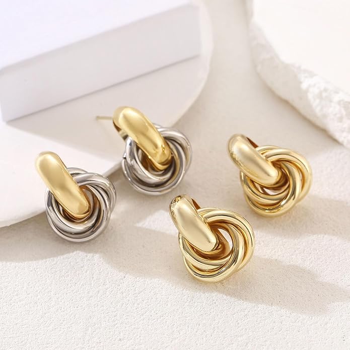 14K Gold Plated Knot Earrings for Women Gold Silver Earrings Heart Link Drop Dangle Earring Chunky Golden Knotted Statement Jewelry