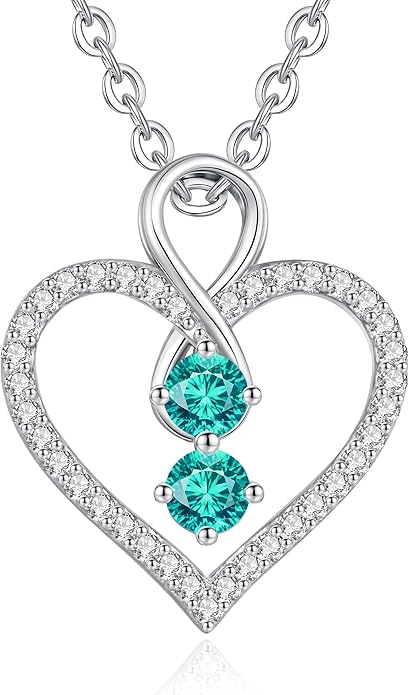 LOUISA SECRET Infinity Double Birthstone Necklace, 925 Sterling Silver Tiny Pendant Heart Necklace for Women Wife Her, Best Jewelry Gift Heart Jewelry Meaningful Gift for Valentine's Day, Christmas, Birthday Anniversary