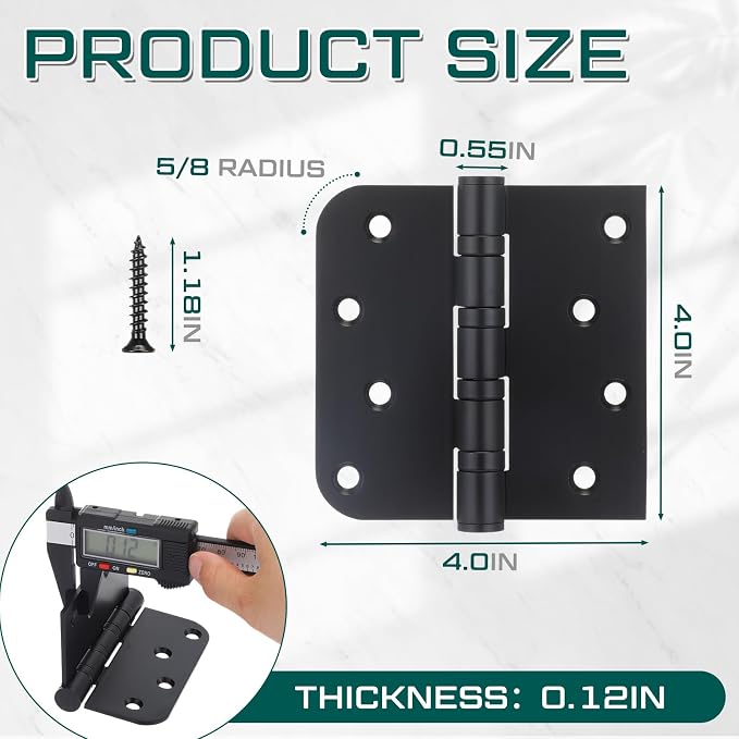 3 Pcs Black 4'' Ball Bearing Door Hinges, Square and 5/8'' Radius Corner | - Image 2