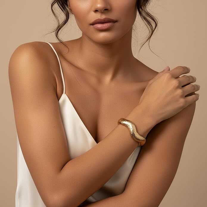 Chunky Gold Bangles Bracelet for Women Trendy Statement Bracelet Dainty Charm Gold Valentine's Day Gift Jewelry for Her