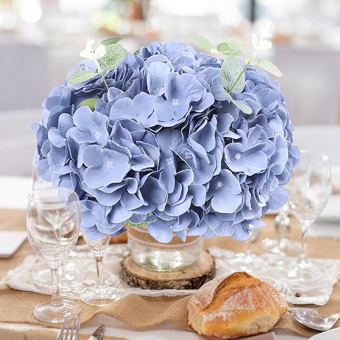 AVIVIHO 105PCS Dusty Blue Fake Flowers Hydrangea Artificial Flowers Bulk Silk - Image 2