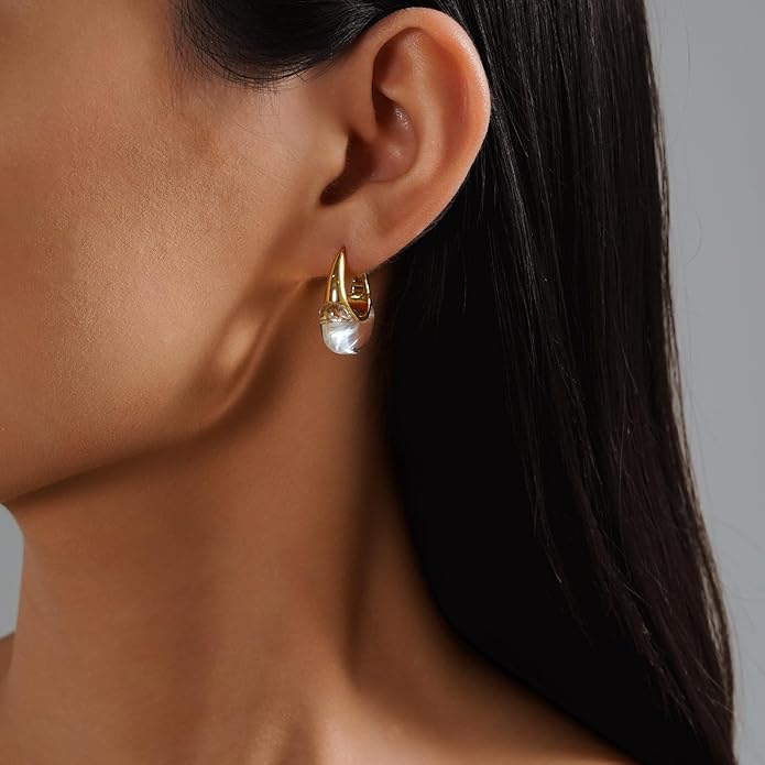 Acrylic Hoop Earrings Sterling Silver Lucite Clear Resin Rectangle Transparent Hoops for Women