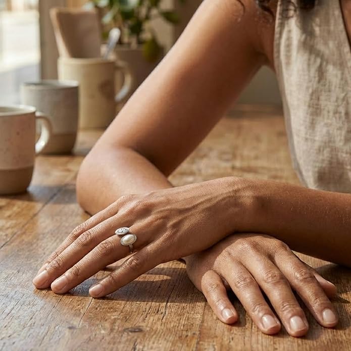 Mchic Adjustable Chunky Rings for Women: Dainty Natural Gemstone Ring Stainless Steel 18K Gold/Silver Plated Band Rings Non Tarnish Waterproof Statement Fashion Jewelry Gift for Women