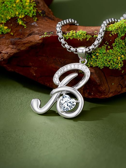 Valentines Day Gifts for Women Alphabet A to Z Initial Birthstone Pendant Necklaces for Women - 18k White Gold Plated Personalized Name Jewelry Valentine Mothers Day Birthday Gifts for Women Her Girlfriend